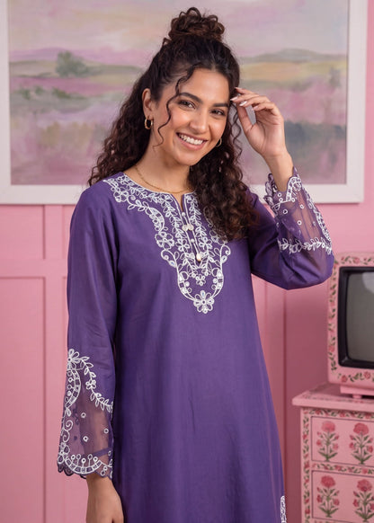 Purple Heart Patchwork Dhanak Kurta Set Online in Dubai DXB UAE Abudhabi Meena Bazaar