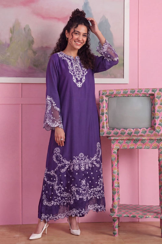 Purple Heart Patchwork Dhanak Kurta Set Online in Dubai UAE Abudhabi Ajman Sharjah