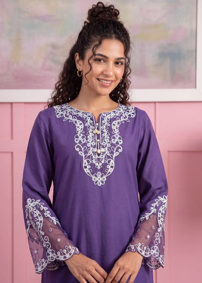 Purple Heart Patchwork Dhanak Kurta Set Online in KSA Riyadh Saudi Arabia Oman Bahrain Qatar