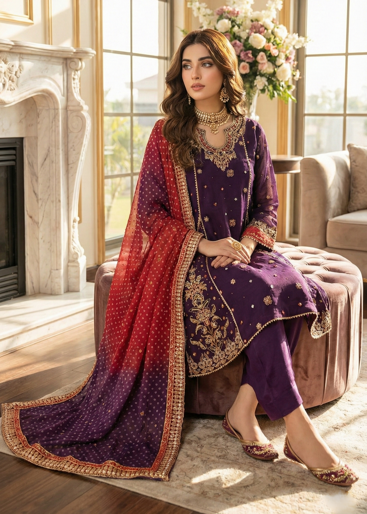 Purple Khaddi Net Partywear Salwar Suit Online in Dubai UAE Abudhabi Ajman Sharjah