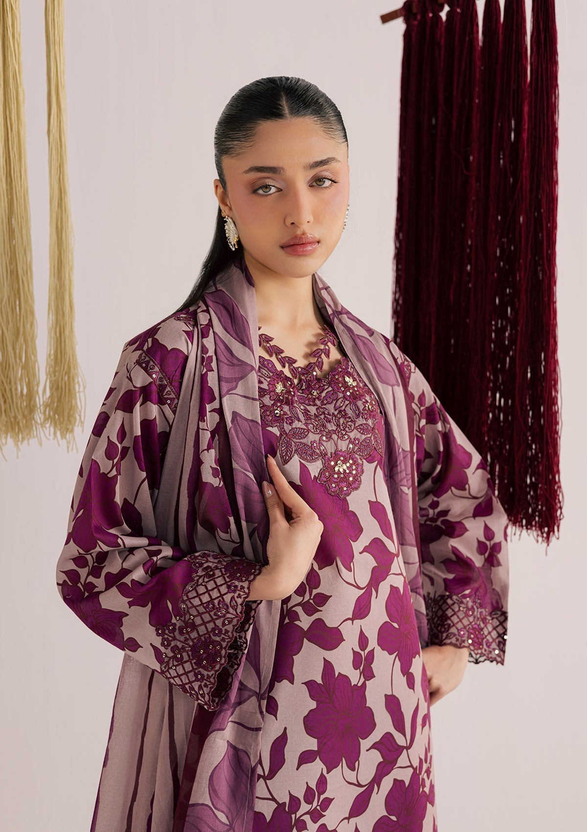 Purple Lawn Embroidered 3 Piece Suit Online in Sri Lanka India Australia