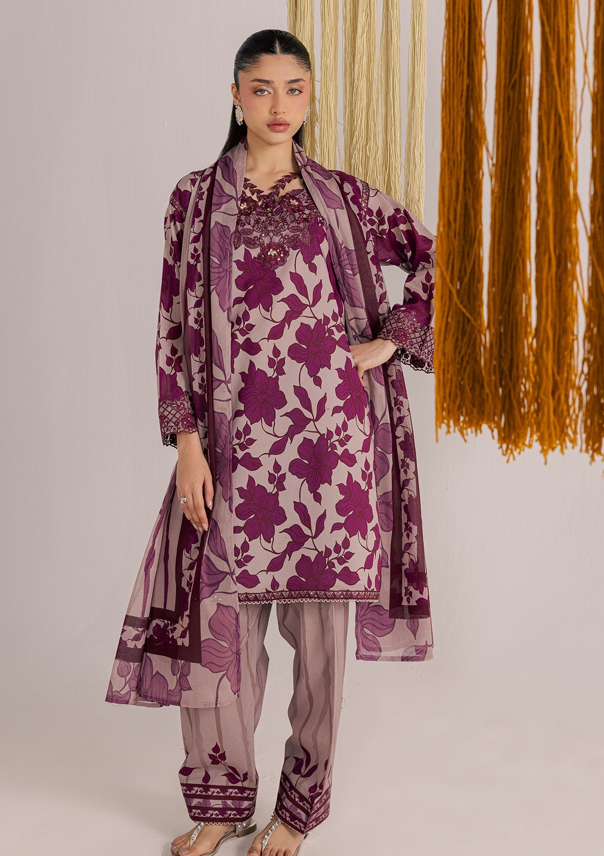 Purple Lawn Embroidered Kurta with Shalwar Online in Dubai DXB UAE Abudhabi Meena Bazaar
