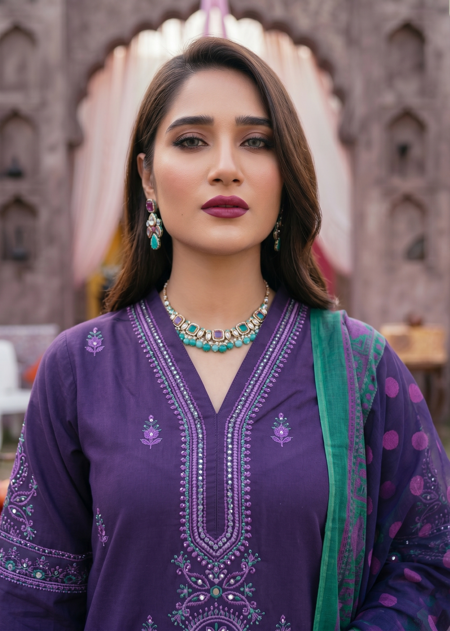 Purple Lawn Party Wear Embroidered Suit Online in KSA Riyadh Saudi Arabia Oman Bahrain Qatar
