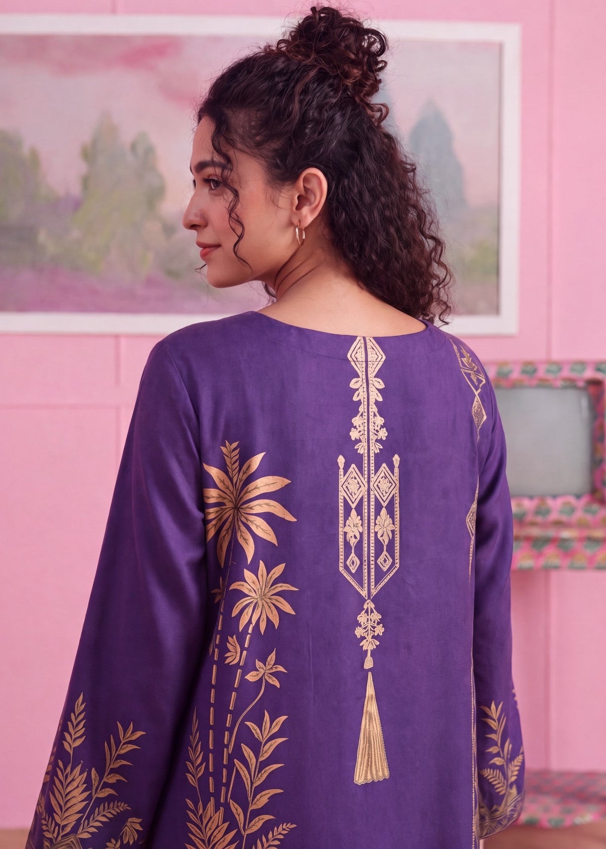 Purple Linen Kaftan for Women Pakistani Designer Suits Online in Sri Lanka India Australia