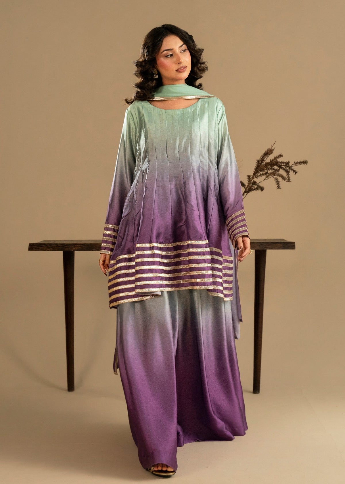 Purple Mountain Majesty Ombre Silk Sharara Gharara Online in KSA Riyadh Saudi Arabia Oman Bahrain Qatar