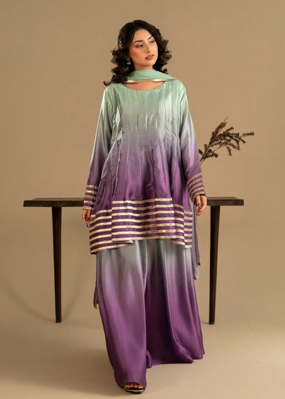 Purple Mountain Majesty Ombre Silk Sharara Gharara Online in KSA Riyadh Saudi Arabia Oman Bahrain Qatar