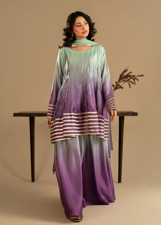 Purple Mountain Majesty Ombre Silk Sharara Gharara Online in KSA Riyadh Saudi Arabia Oman Bahrain Qatar