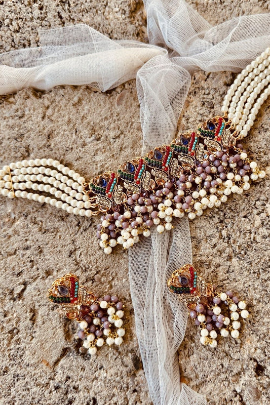 Purple Naulakha Choker Set Online in Dubai UAE Abudhabi Ajman Sharjah