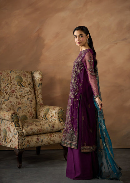 Purple Net Embroidered Festive Wear Online in UK USA Canada