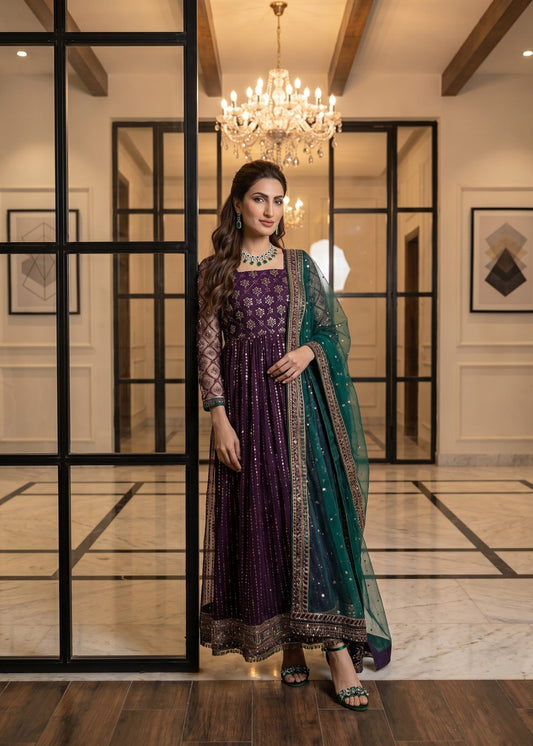 Purple Net Embroidered Pishwas Pakistani Suit Online in Sri Lanka India Australia