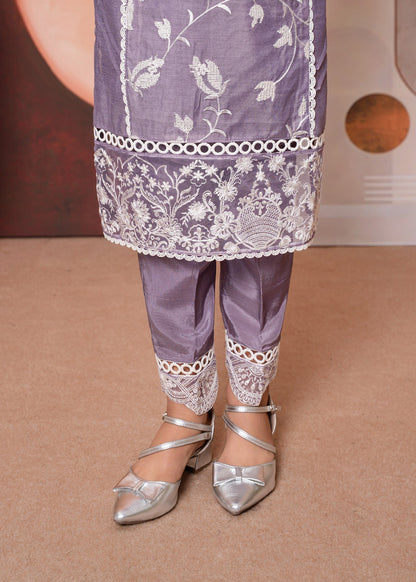 Purple Organza Dupatta Raw Silk Trouser Suit Online in Sri Lanka India Australia