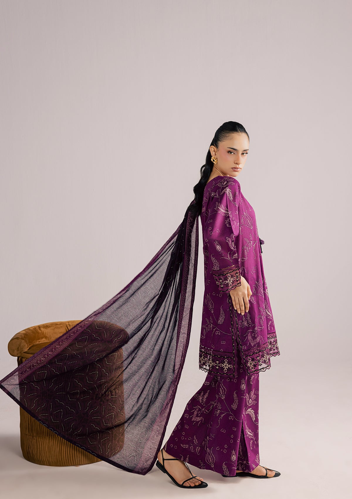 Purple Printed Khaddar Pakistani Designer Suits Online in Dubai UAE Abudhabi Ajman Sharjah