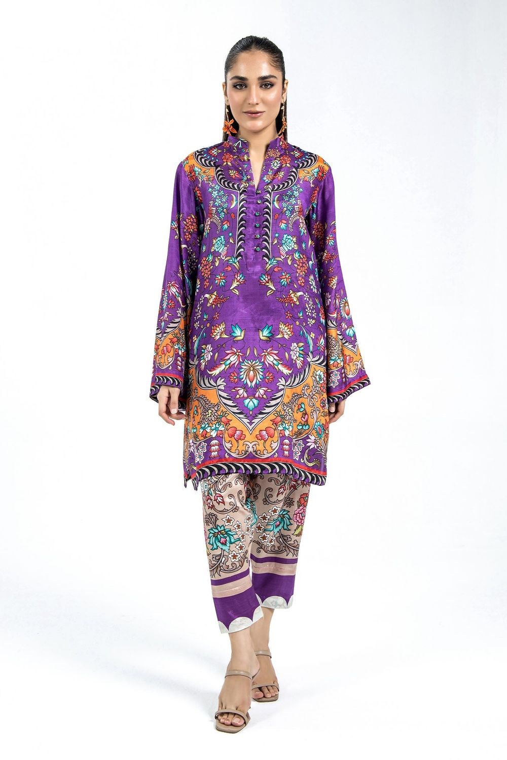 Purple Raw Silk Kurta with Loop Front Online in Dubai UAE Abudhabi Ajman Sharjah
