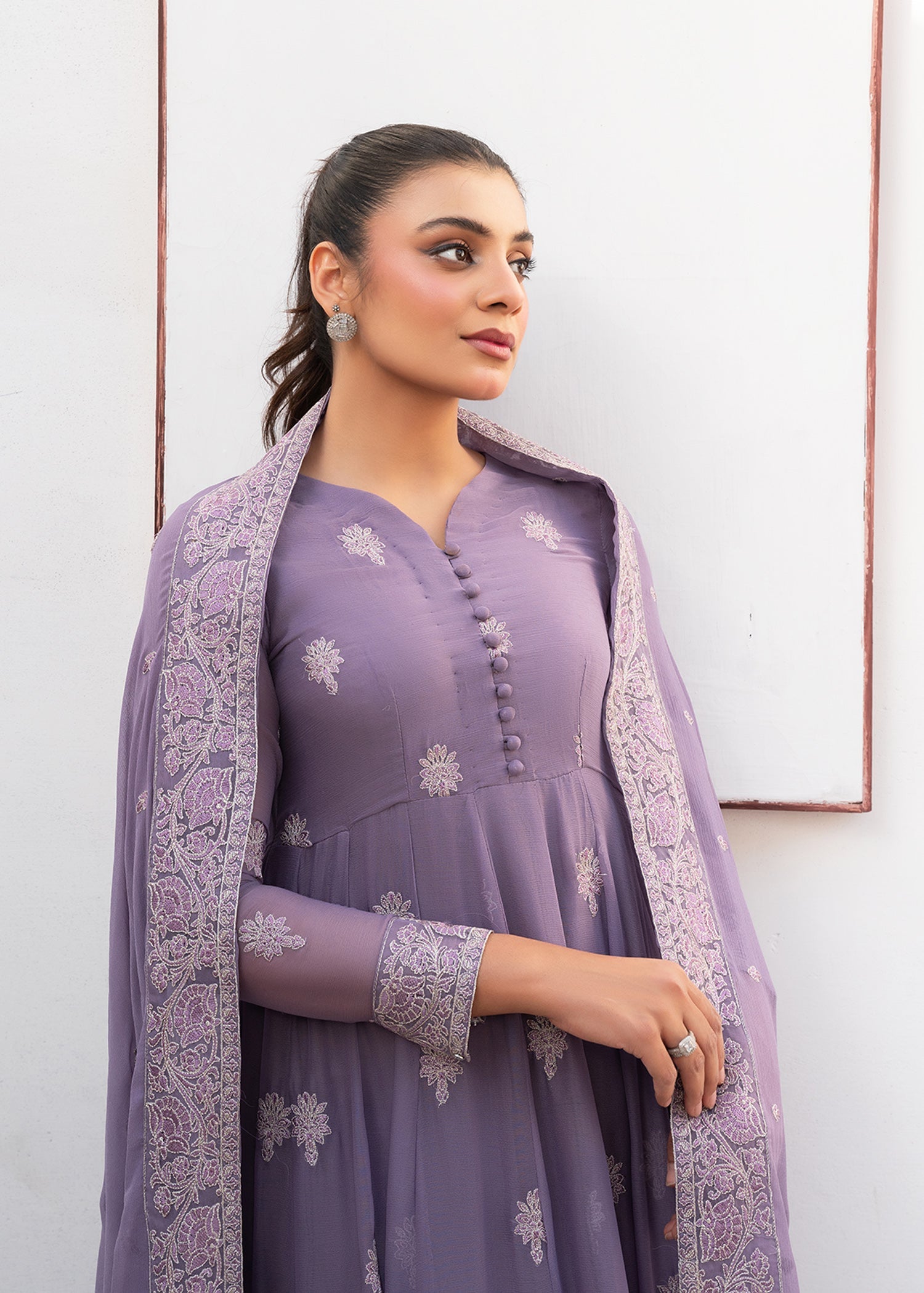 Purple Raw Silk Trouser Chiffon Pishwas Dupatta Set Online in Sri Lanka India Australia