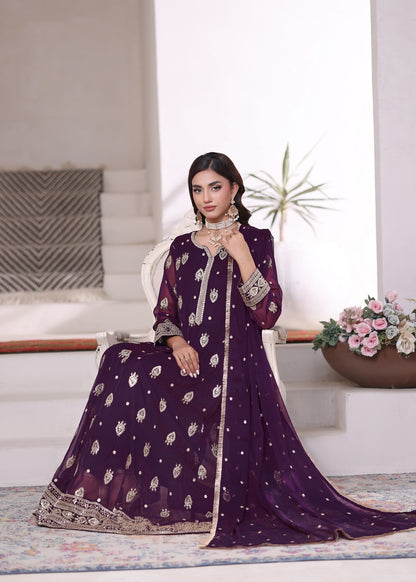 Purple Sequin Boti Work Chiffon Pishwas Online in Dubai DXB UAE Abudhabi Meena Bazaar