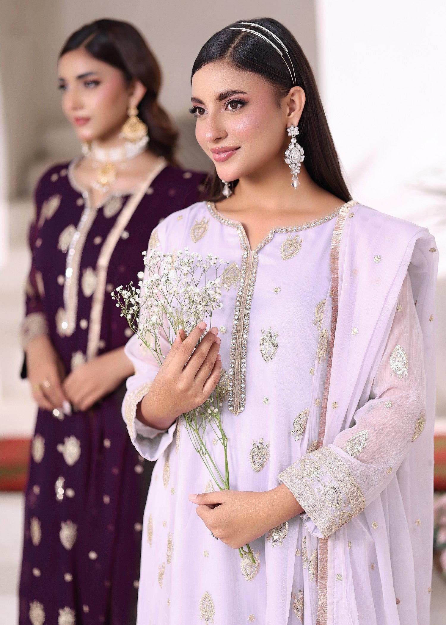 Purple Slim Fit Chiffon Festive Suit Online in UK USA Canada
