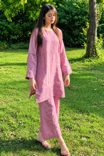 Purple Taupe Embroidered Viscose Raw Silk Suit Online in Dubai UAE Abudhabi Ajman Sharjah