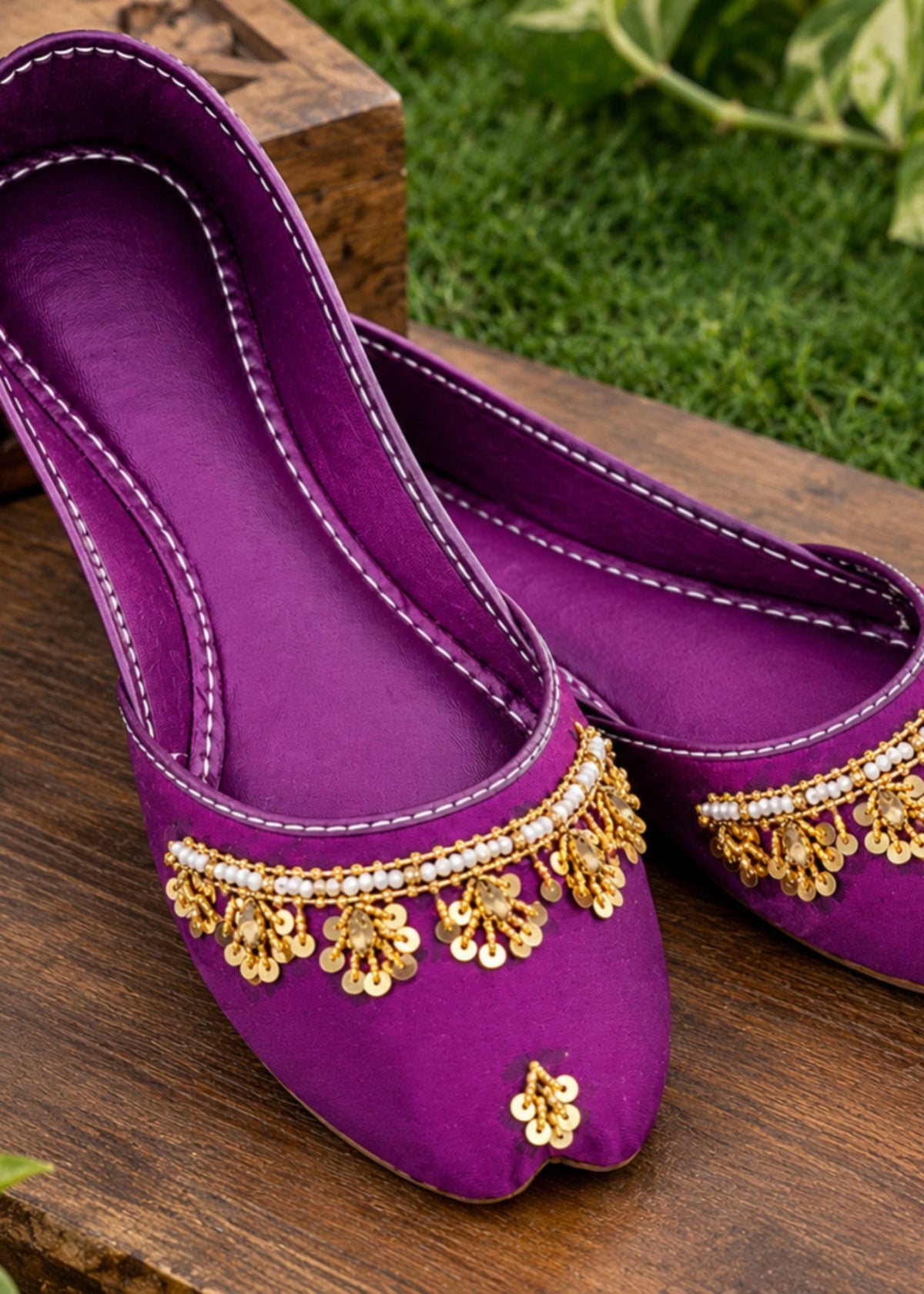 Purple Traditional Khussa with Gold Embroidery Online in Sri Lanka India Australia