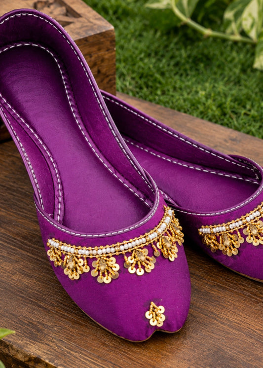 Purple Traditional Khussa with Gold Embroidery Online in Sri Lanka India Australia