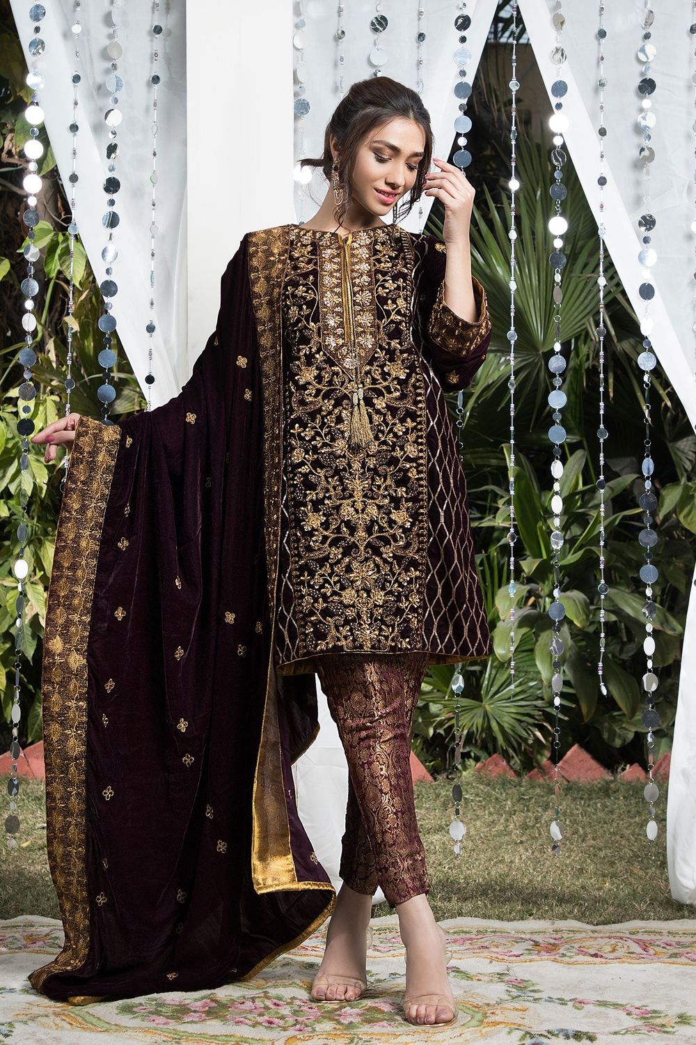 Purple Velvet Adda Work Pakistani Suit Online in Dubai UAE Abudhabi Ajman Sharjah