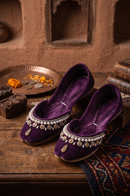 Purple Velvet Khussa Ladies Ethnic Shoes Online in Dubai UAE Abudhabi Ajman Sharjah
