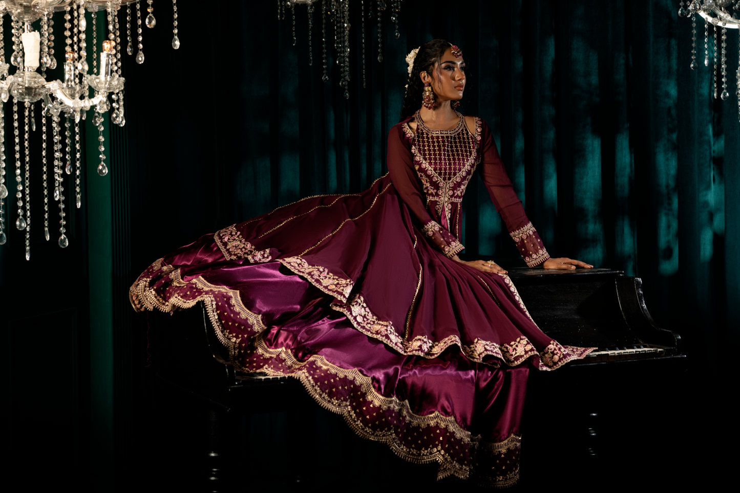 Purple Zari Resham Embroidered Chiffon Suit Online in UK USA Canada