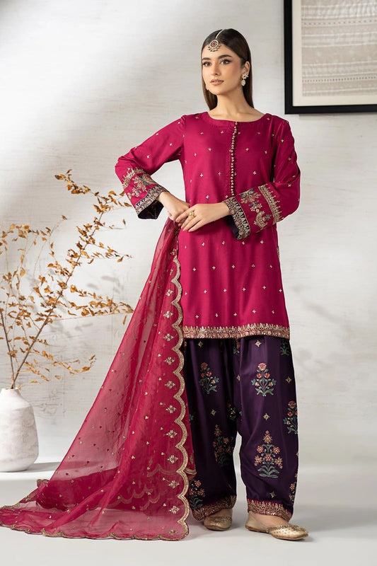 purple and pink Embroidered Lawn Partywear Suit Online in Dubai UAE Abudhabi Ajman Sharjah