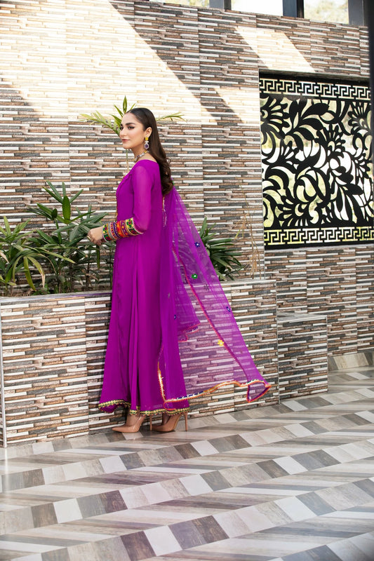 Purple Readymade Pure Chiffon Suit