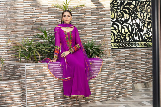 Purple Readymade Pure Chiffon Suit