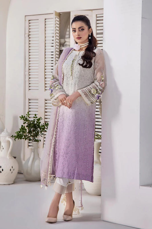 Lavender Hand Embroidered Pure Cotton Chikankari Suit Size Small