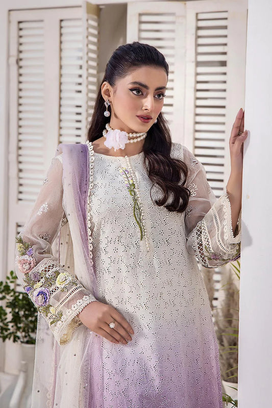 Lavender Hand Embroidered Pure Cotton Chikankari Suit Size Small