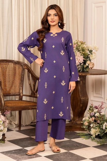 Purple Embroidered Cotton Kurta Set