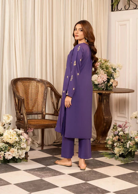 Purple Embroidered Cotton Kurta Set