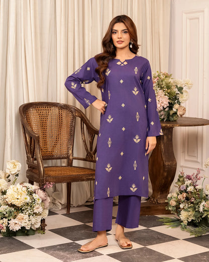 Purple Embroidered Cotton Kurta Set