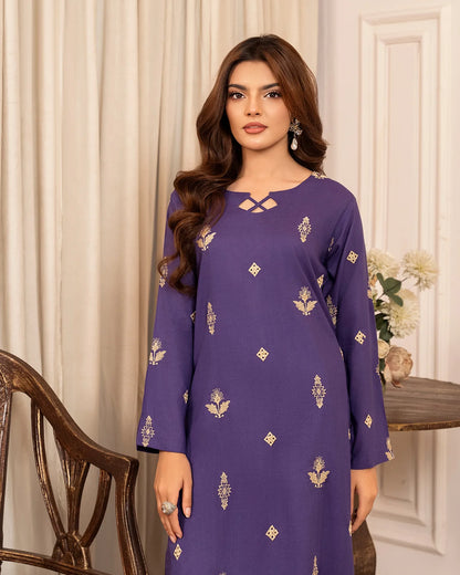 Purple Embroidered Cotton Kurta Set