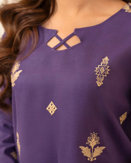 Purple Embroidered Cotton Kurta Set