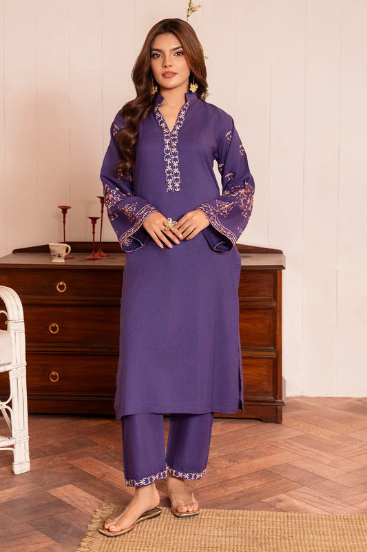 Purple Embroidered Cotton Kurta Set