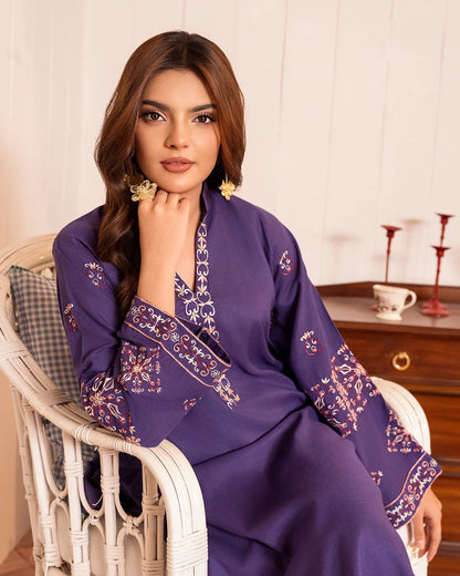 Purple Embroidered Cotton Kurta Set