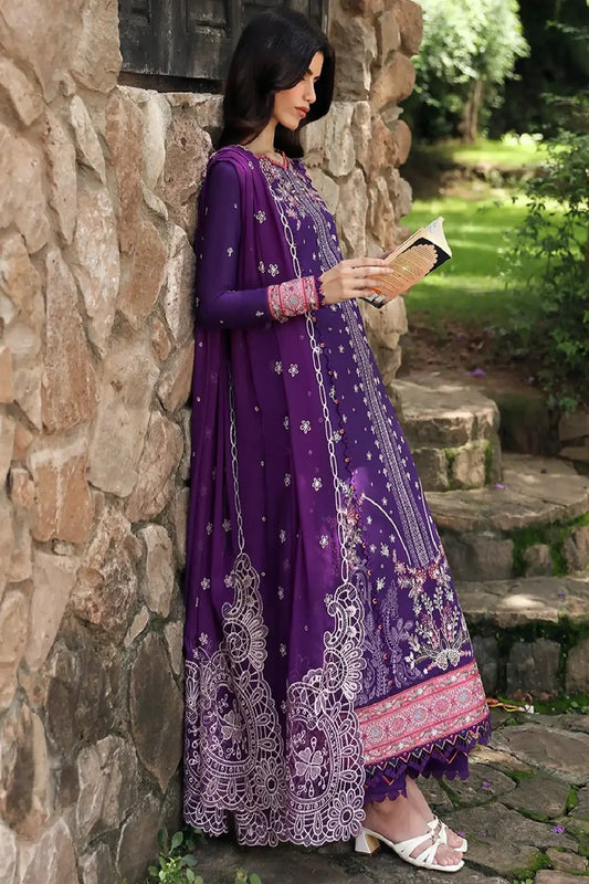 Purple Embroidered Lawn Suit with Chiffon Dupatta