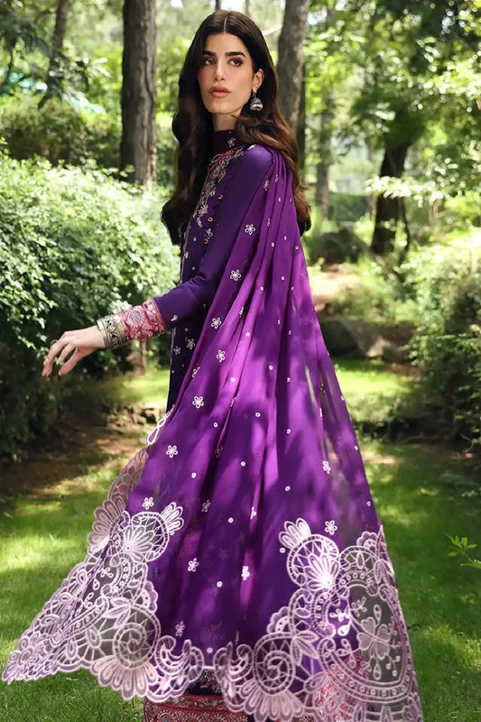 Purple Embroidered Lawn Suit with Chiffon Dupatta