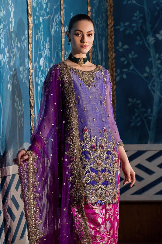 Hand Embroidered Purple Pure Maysuri Suit