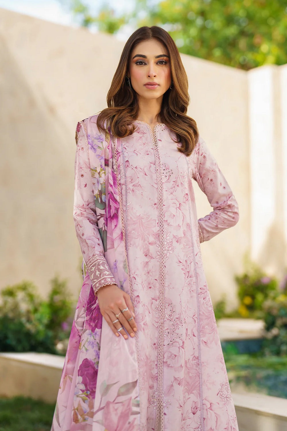 Purple Chikankari Lawn Suit with Chiffon Dupatta