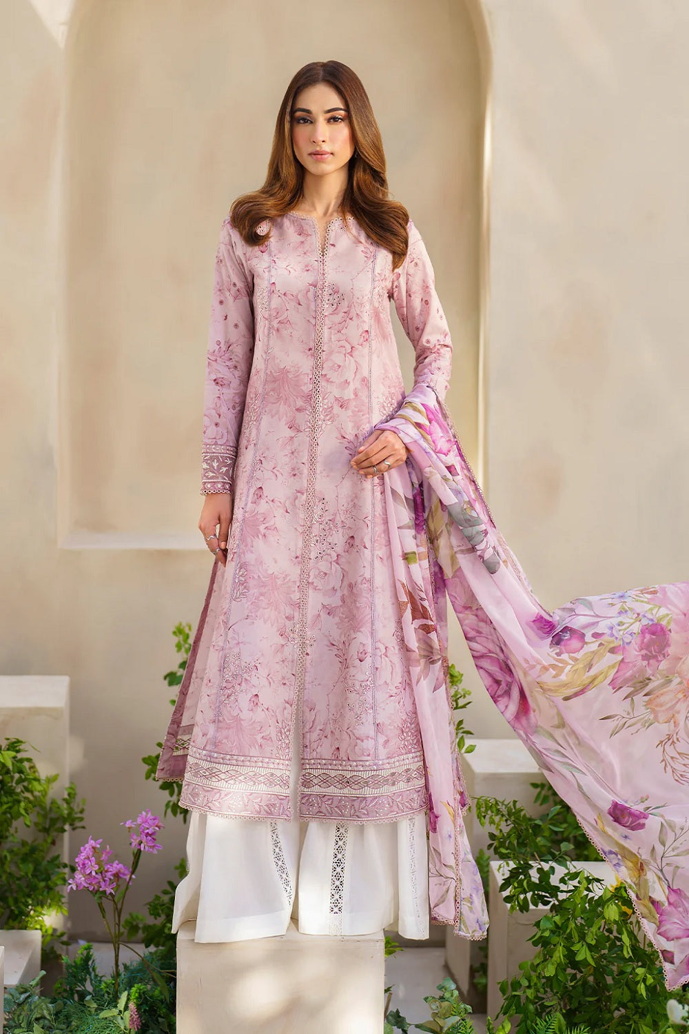 Purple Chikankari Lawn Suit with Chiffon Dupatta