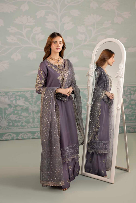 Mauve Raw Silk Suit with Hand Embellished Neckline