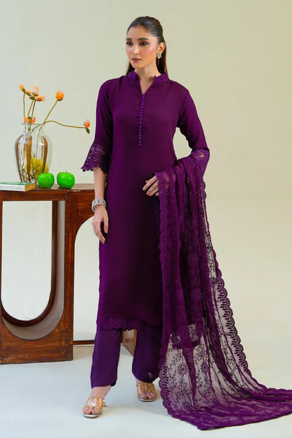 Plum Purple Chiffon Partywear Suit with Chikankari Embroidered Dupatta