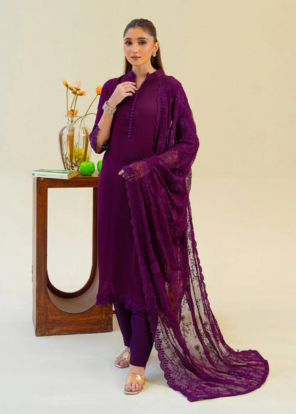 Plum Purple Chiffon Partywear Suit with Chikankari Embroidered Dupatta