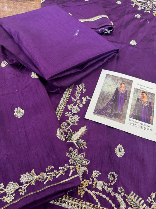 Purple Handmade Raw Silk Suit