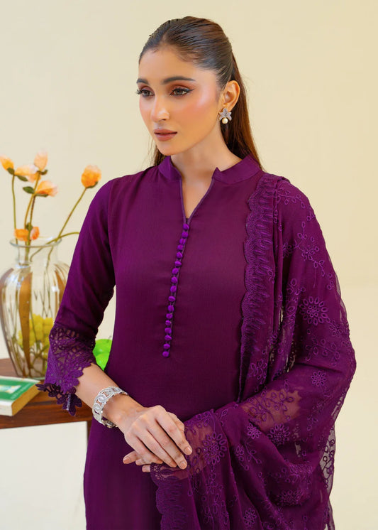 Plum Purple Chiffon Partywear Suit with Chikankari Embroidered Dupatta