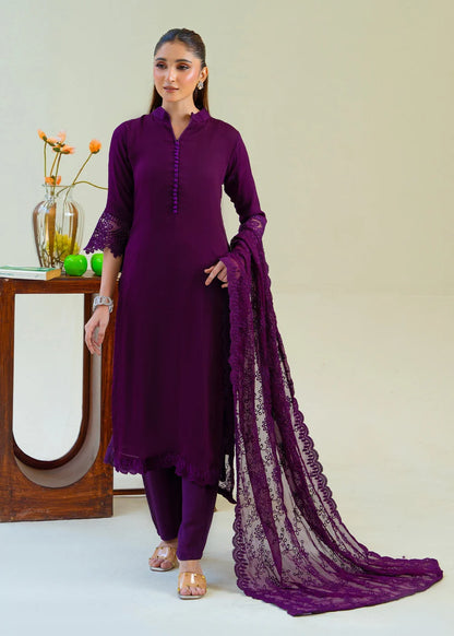 Plum Purple Chiffon Partywear Suit with Chikankari Embroidered Dupatta