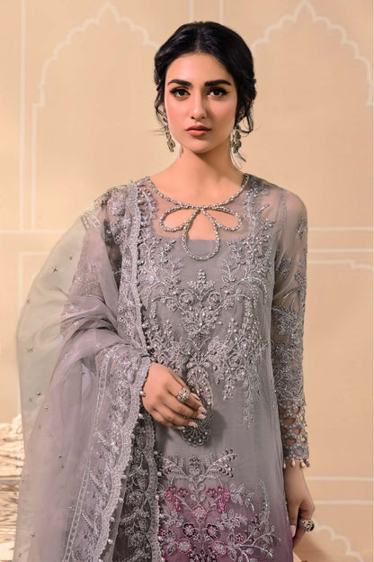Plum Embroidered Organza Suit